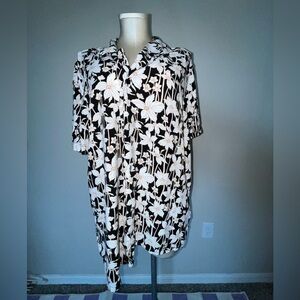 Express Men's Black and White Floral Shirt